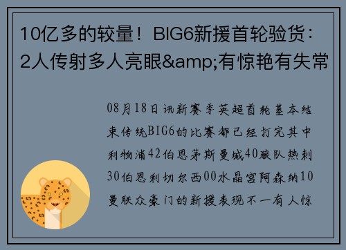 10亿多的较量！BIG6新援首轮验货：2人传射多人亮眼&有惊艳有失常