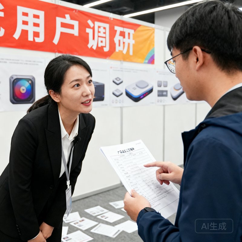 产品总监王晓婷在用户调研现场与玩家交流的抓拍照片
